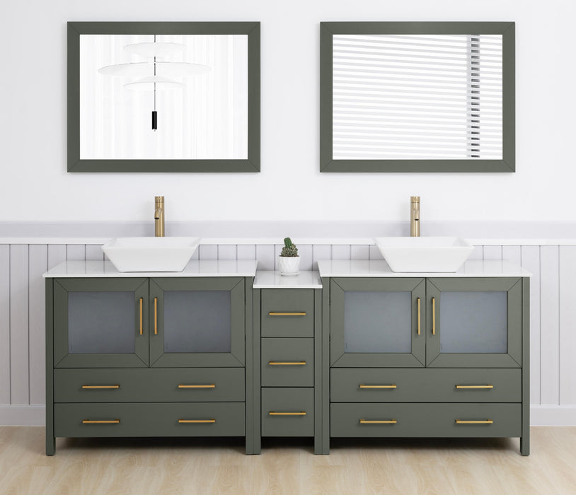 84" Double Sink Modern Bathroom Vanity Set with White Engineered Marble Top & Free Mirrors – Large Storage Cabinet with 7 Drawers VA3136-84