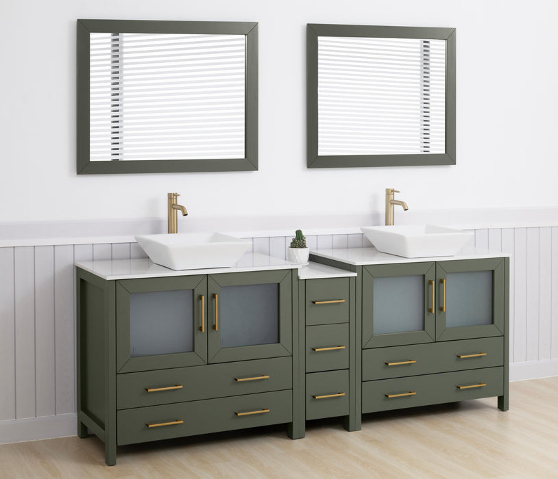 84" Double Sink Modern Bathroom Vanity Set with White Engineered Marble Top & Free Mirrors – Large Storage Cabinet with 7 Drawers VA3136-84