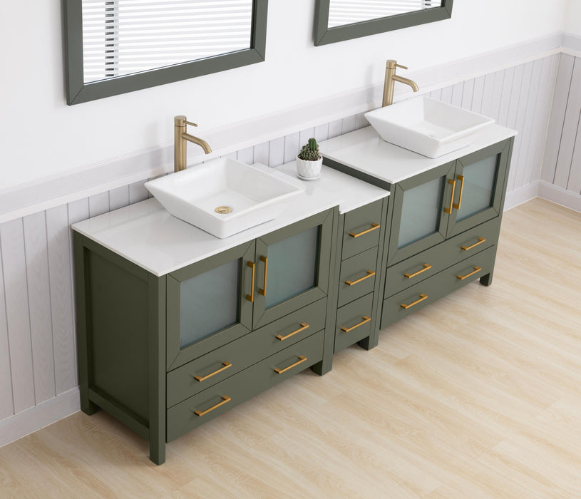 84" Double Sink Modern Bathroom Vanity Set with White Engineered Marble Top & Free Mirrors – Large Storage Cabinet with 7 Drawers VA3136-84