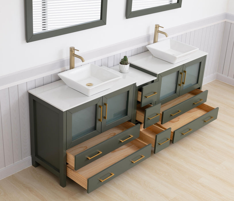 84" Double Sink Modern Bathroom Vanity Set with White Engineered Marble Top & Free Mirrors – Large Storage Cabinet with 7 Drawers VA3136-84