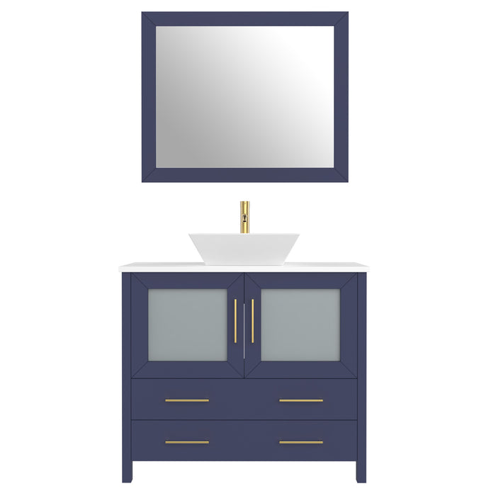 36" Single Sink Modern Bathroom Vanity Set with White Engineered Marble Top & Free Mirror – Storage Cabinet with 2 Drawers VA3136