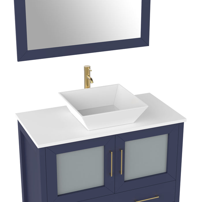 36" Single Sink Modern Bathroom Vanity Set with White Engineered Marble Top & Free Mirror – Storage Cabinet with 2 Drawers VA3136