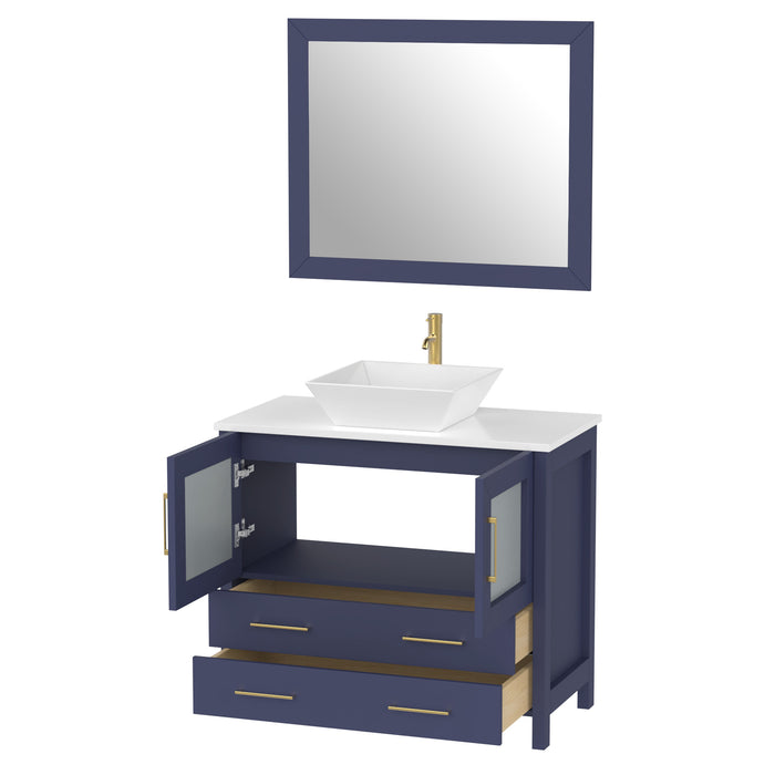 36" Single Sink Modern Bathroom Vanity Set with White Engineered Marble Top & Free Mirror – Storage Cabinet with 2 Drawers VA3136