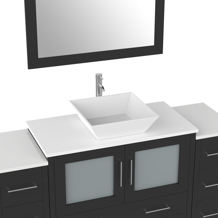60" Single Sink Modern Bathroom Vanity Set with Engineered Marble Top, Ceramic Vessel Sinks & Free Mirror – Storage Cabinet with 8 Drawers VA3136-60