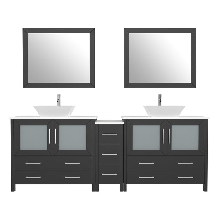 84" Double Sink Modern Bathroom Vanity Set with White Engineered Marble Top & Free Mirrors – Large Storage Cabinet with 7 Drawers VA3136-84