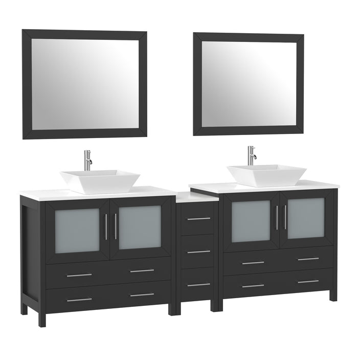 84" Double Sink Modern Bathroom Vanity Set with White Engineered Marble Top & Free Mirrors – Large Storage Cabinet with 7 Drawers VA3136-84