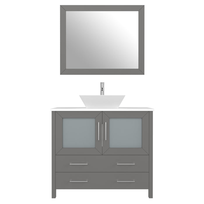 36" Single Sink Modern Bathroom Vanity Set with White Engineered Marble Top & Free Mirror – Storage Cabinet with 2 Drawers VA3136