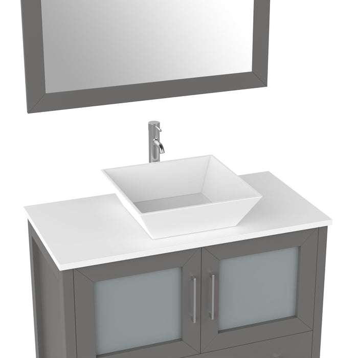 36" Single Sink Modern Bathroom Vanity Set with White Engineered Marble Top & Free Mirror – Storage Cabinet with 2 Drawers VA3136