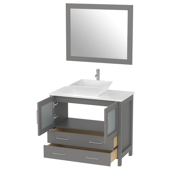 36" Single Sink Modern Bathroom Vanity Set with White Engineered Marble Top & Free Mirror – Storage Cabinet with 2 Drawers VA3136