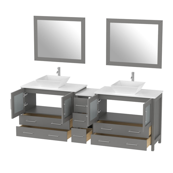 84" Double Sink Modern Bathroom Vanity Set with White Engineered Marble Top & Free Mirrors – Large Storage Cabinet with 7 Drawers VA3136-84
