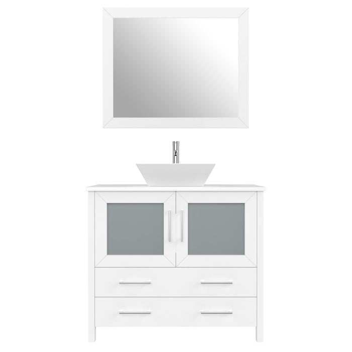 36" Single Sink Modern Bathroom Vanity Set with White Engineered Marble Top & Free Mirror – Storage Cabinet with 2 Drawers VA3136