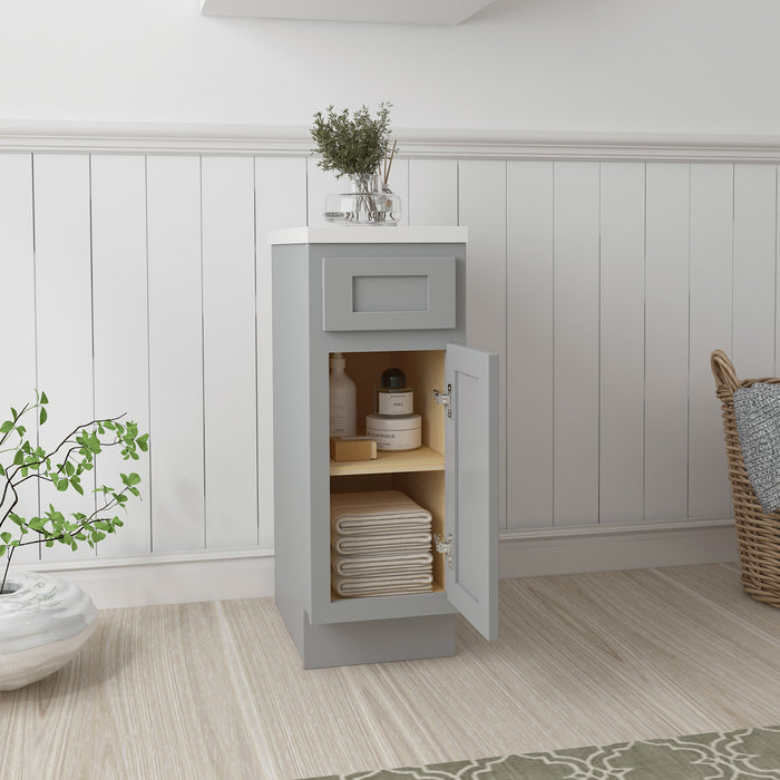 12" Modern Freestanding Oak Plywood Bathroom Vanity Base Only – Right Offset Small Storage Cabinet with Single Door VA40121