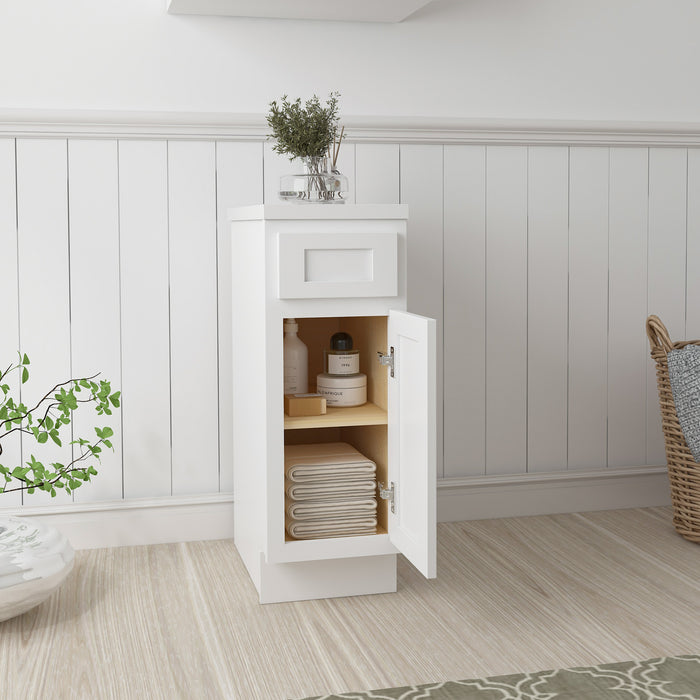 12" Modern Freestanding Oak Plywood Bathroom Vanity Base Only – Right Offset Small Storage Cabinet with Single Door VA40121