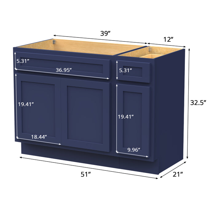 51" Modern Freestanding Oak Plywood Bathroom Vanity Base Only – Shaker Style Storage Cabinet with 1 Drawer & 3 Soft-Closing Doors VA4039-121