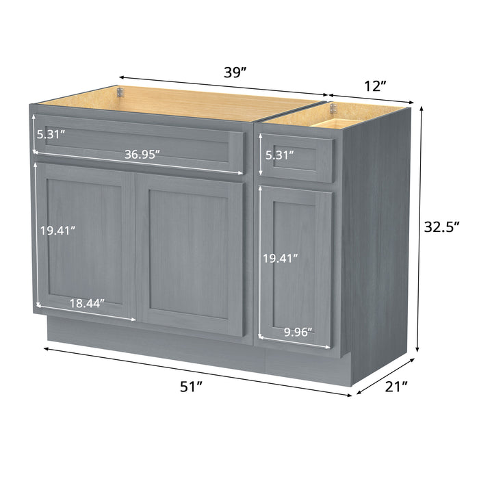51" Modern Freestanding Oak Plywood Bathroom Vanity Base Only – Shaker Style Storage Cabinet with 1 Drawer & 3 Soft-Closing Doors VA4039-121