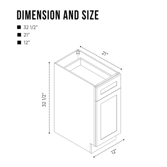 12" Single Right Offset Vanity Base Cabinet