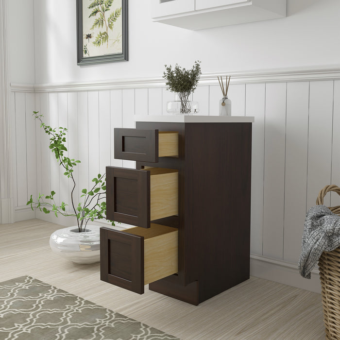 12" Single Bathroom Vanity Base Cabinet, Solid Wood Perfect Small Entryway Side Storage Cabinet with 3 Soft-Closing Drawers