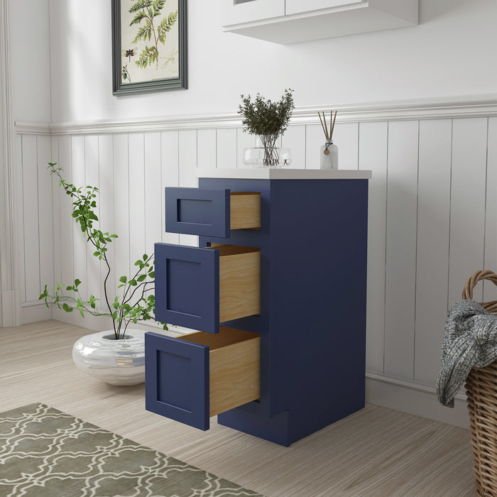 12" Single Bathroom Vanity Base Cabinet, Solid Wood Perfect Small Entryway Side Storage Cabinet with 3 Soft-Closing Drawers