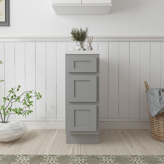 12" Single Bathroom Vanity Base Cabinet, Solid Wood Perfect Small Entryway Side Storage Cabinet with 3 Soft-Closing Drawers