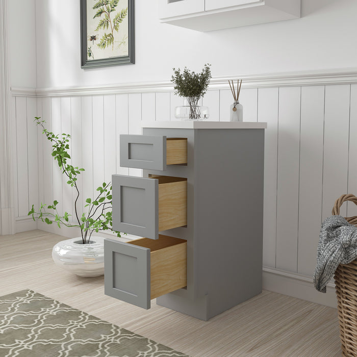 12" Single Bathroom Vanity Base Cabinet, Solid Wood Perfect Small Entryway Side Storage Cabinet with 3 Soft-Closing Drawers
