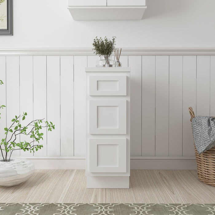 12" Single Bathroom Vanity Base Cabinet, Solid Wood Perfect Small Entryway Side Storage Cabinet with 3 Soft-Closing Drawers