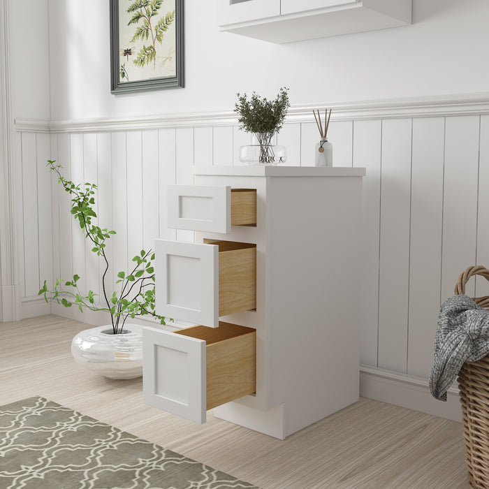 12" Single Bathroom Vanity Base Cabinet, Solid Wood Perfect Small Entryway Side Storage Cabinet with 3 Soft-Closing Drawers
