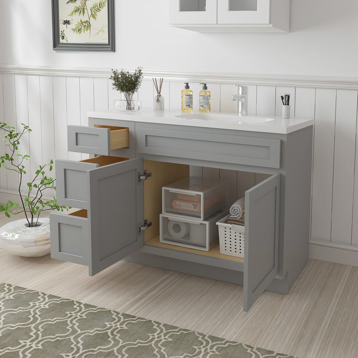 51" Oak Bathroom Vanity Cabinet without Top - 3 Drawers & 2 Doors