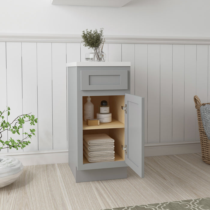 15" Modern Freestanding Oak Plywood Bathroom Vanity Base Only – Right Offset Small Storage Cabinet with Single Door VA40151