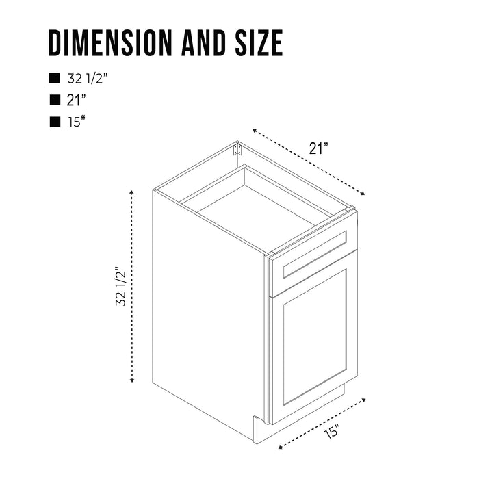 15" Single Right Offset Vanity Base Cabinet, Solid Wood Perfect Small Bathroom Side Storage Cabinet