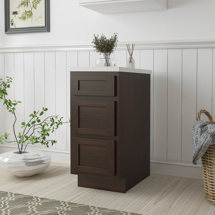 15" Single Bathroom Vanity Base Cabinet, Solid Wood Perfect Entryway Side Storage Cabinet Organizer with 3 Soft-Closing Drawers