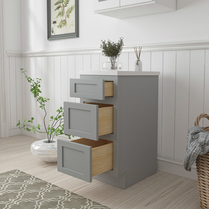 15" Single Bathroom Vanity Base Cabinet, Solid Wood Perfect Entryway Side Storage Cabinet Organizer with 3 Soft-Closing Drawers