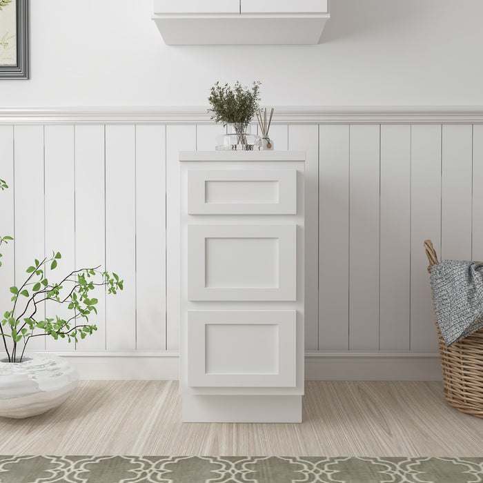 15" Single Bathroom Vanity Base Cabinet, Solid Wood Perfect Entryway Side Storage Cabinet Organizer with 3 Soft-Closing Drawers