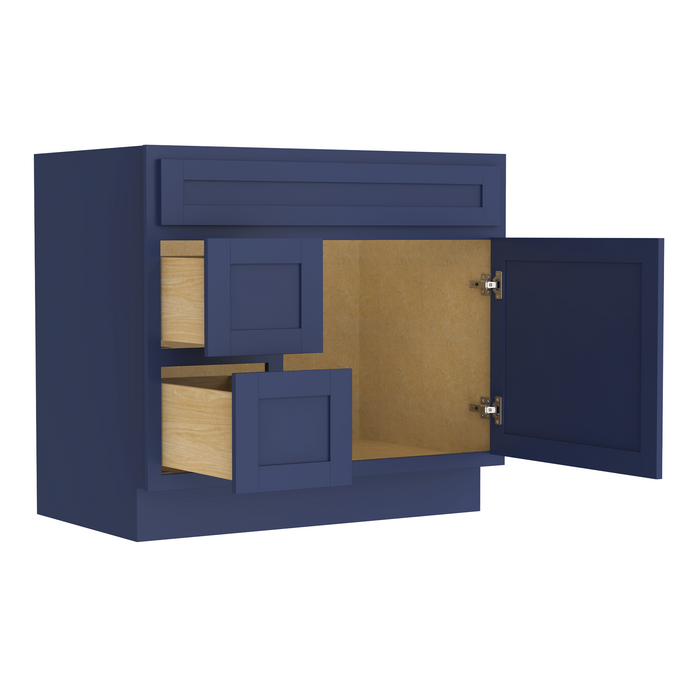 36" Modern Freestanding Oak Plywood Bathroom Vanity Base Only – Shaker Style Storage Cabinet with 2 Extension Drawers & Single Louvered Door VA40362L