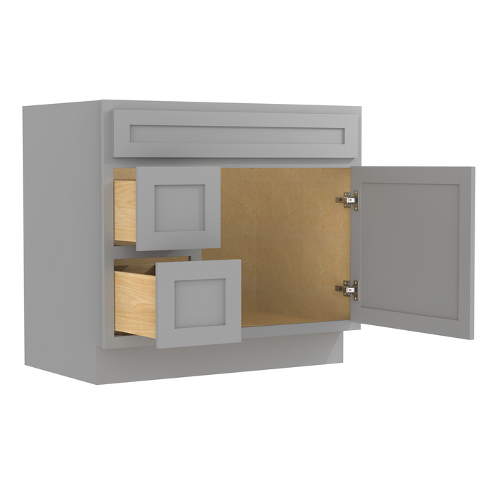 36" Modern Freestanding Oak Plywood Bathroom Vanity Base Only – Shaker Style Storage Cabinet with 2 Extension Drawers & Single Louvered Door VA40362L