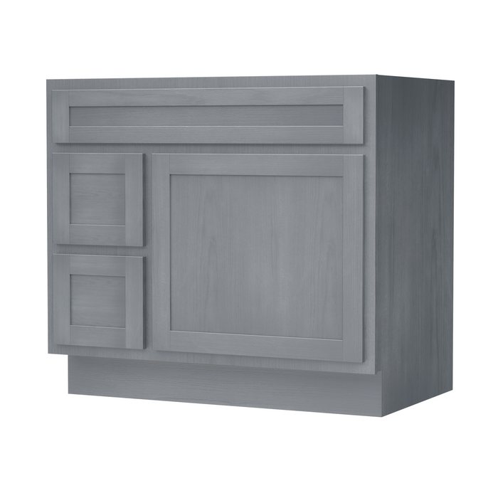 36" Modern Freestanding Oak Plywood Bathroom Vanity Base Only – Shaker Style Storage Cabinet with 2 Extension Drawers & Single Louvered Door VA40362L