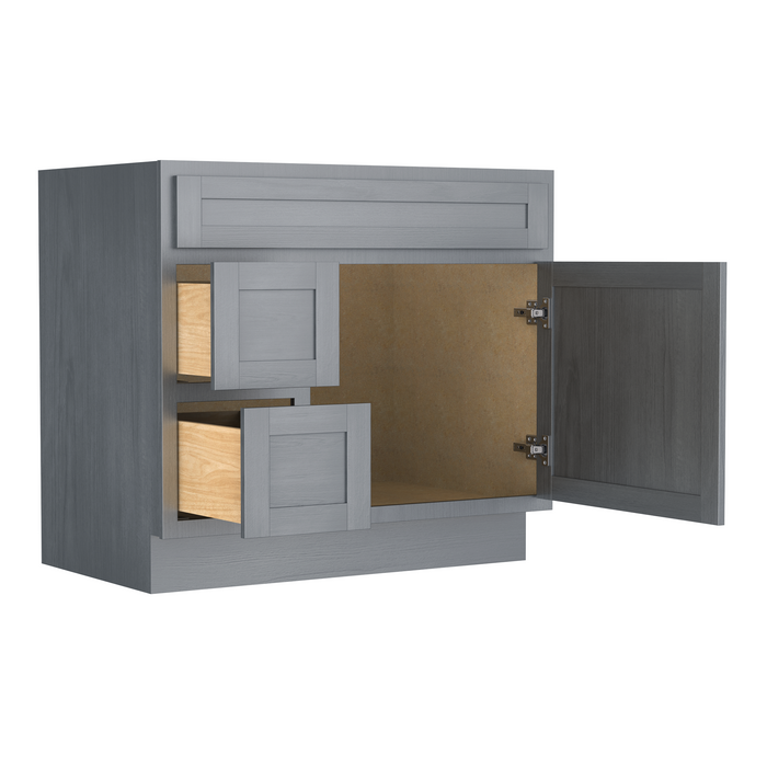 36" Modern Freestanding Oak Plywood Bathroom Vanity Base Only – Shaker Style Storage Cabinet with 2 Extension Drawers & Single Louvered Door VA40362L
