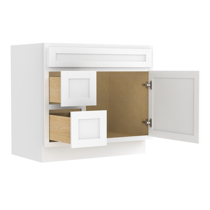 36" Modern Freestanding Oak Plywood Bathroom Vanity Base Only – Shaker Style Storage Cabinet with 2 Extension Drawers & Single Louvered Door VA40362L