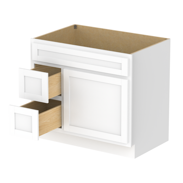 36" Modern Freestanding Oak Plywood Bathroom Vanity Base Only – Shaker Style Storage Cabinet with 2 Extension Drawers & Single Louvered Door VA40362L