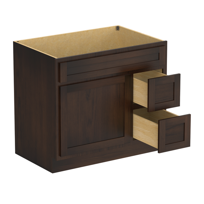 36" Modern Freestanding Oak Plywood Bathroom Vanity Base Only – Shaker Style Storage Cabinet with 2 Extension Drawers & Single Louvered Door VA40362R