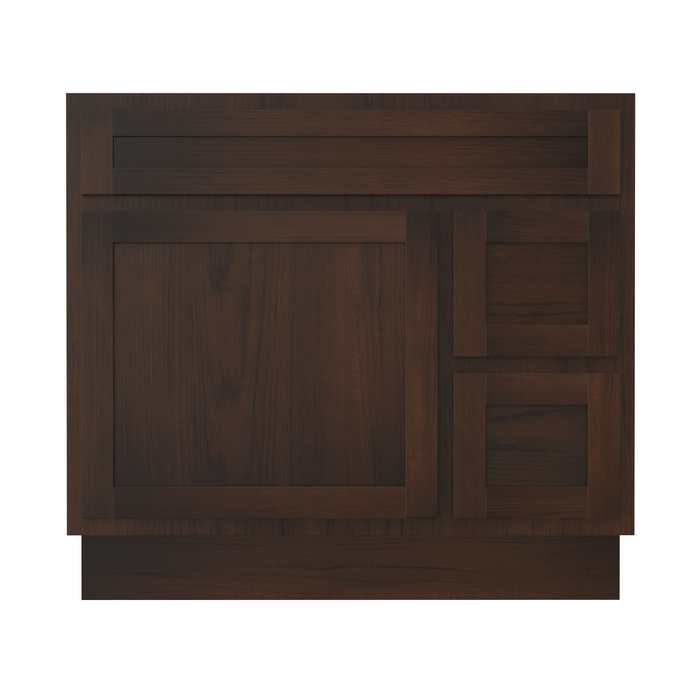 36" Modern Freestanding Oak Plywood Bathroom Vanity Base Only – Shaker Style Storage Cabinet with 2 Extension Drawers & Single Louvered Door VA40362R