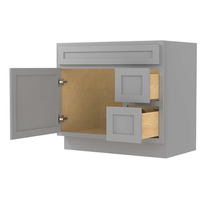 36" Modern Freestanding Oak Plywood Bathroom Vanity Base Only – Shaker Style Storage Cabinet with 2 Extension Drawers & Single Louvered Door VA40362R