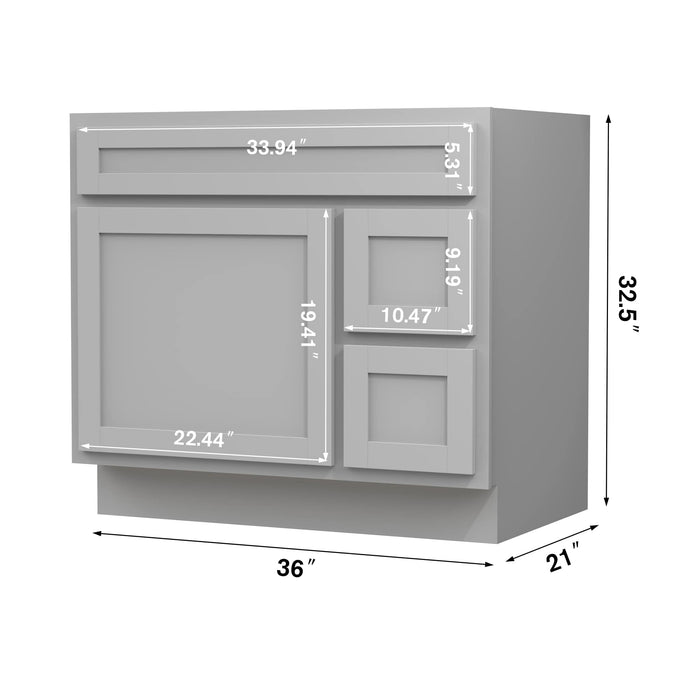 36" Bathroom Vanity Cabinet with Two Drawers, Solid Wood Single Shutter Door and 2 Extension Drawers Bathroom Floor Cabinet