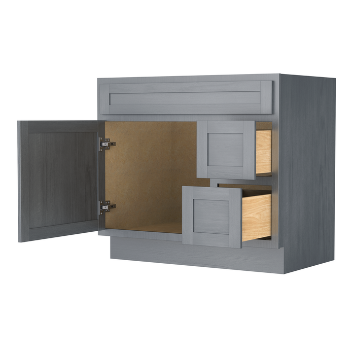 36" Modern Freestanding Oak Plywood Bathroom Vanity Base Only – Shaker Style Storage Cabinet with 2 Extension Drawers & Single Louvered Door VA40362R