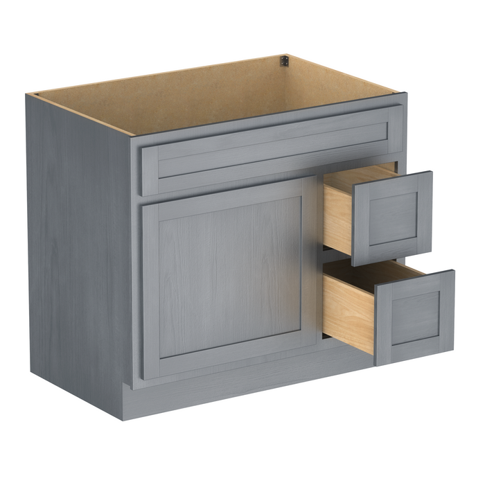 36" Modern Freestanding Oak Plywood Bathroom Vanity Base Only – Shaker Style Storage Cabinet with 2 Extension Drawers & Single Louvered Door VA40362R