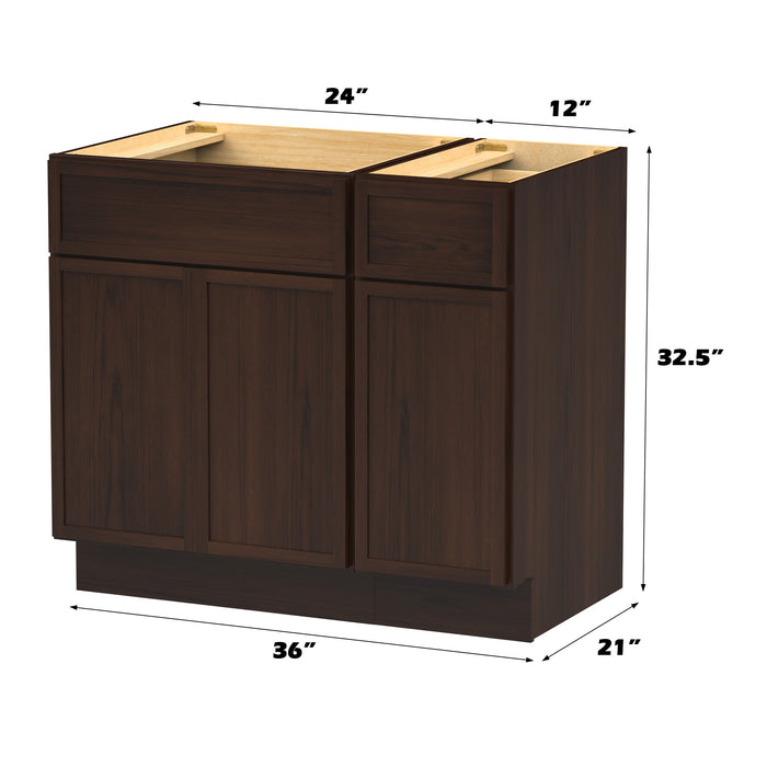 36" Modern Freestanding Birch & Plywood Bathroom Vanity Base Only – Shaker Style Storage Cabinet with 1 Drawer & 3 Soft-Closing Doors VA4124-121