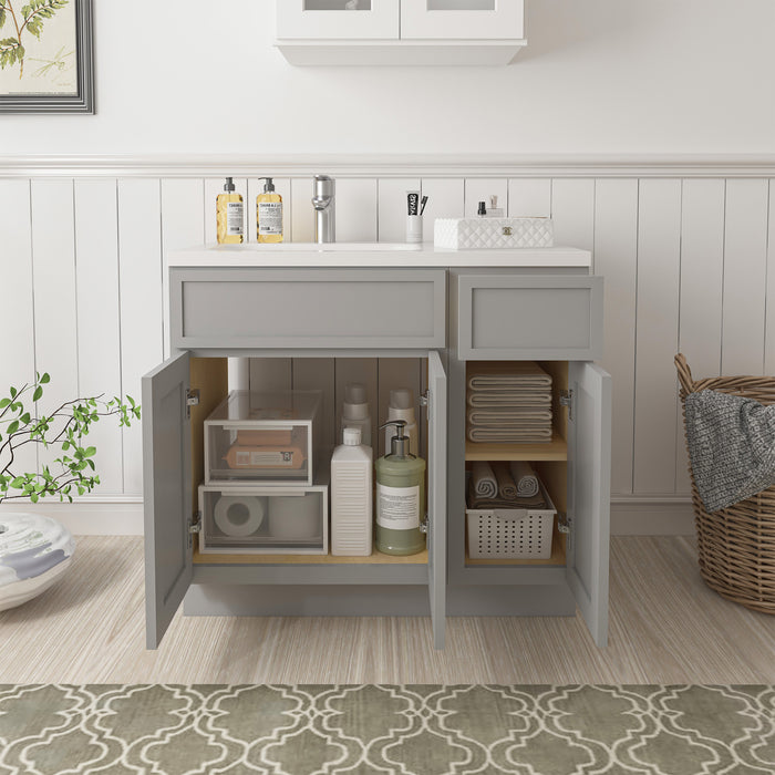 36" Oak Bathroom Vanity Cabinet without Top - 1 Drawer & 3 Doors