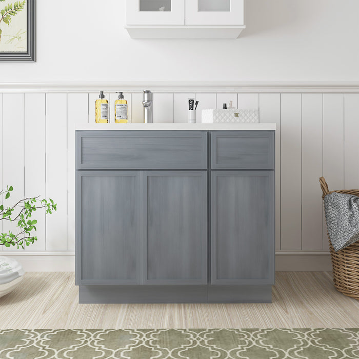 36" Oak Bathroom Vanity Cabinet without Top - 1 Drawer & 3 Doors
