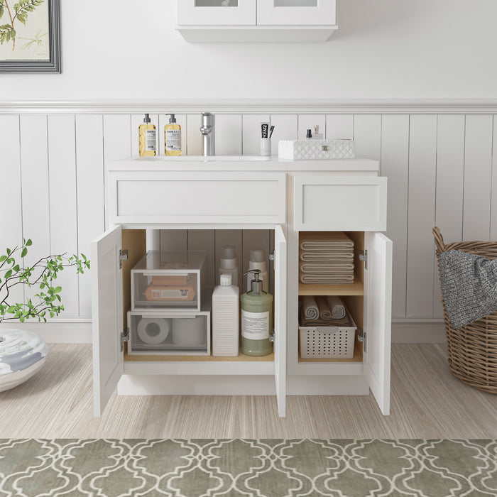 36" Oak Bathroom Vanity Cabinet without Top - 1 Drawer & 3 Doors