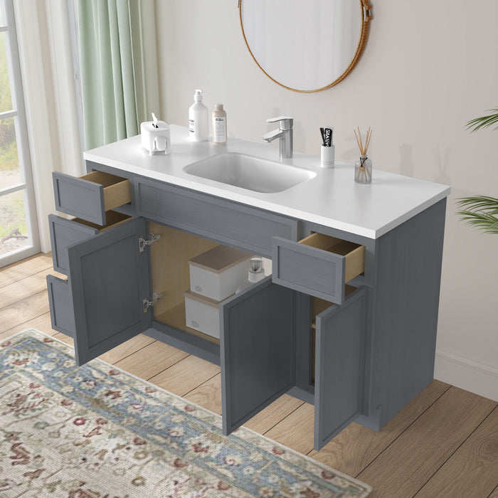 54" Modern Freestanding Plywood Bathroom Vanity Base Only – Shaker Style Storage Cabinet with 4 Drawers & 3 Doors VA41123-30-121