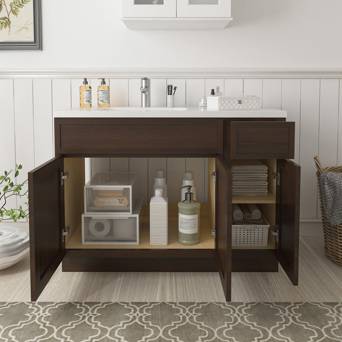 45" Oak Bathroom Vanity Cabinet without Top - 1 Drawer & 3 Doors